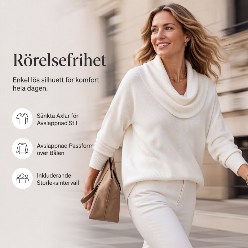 Nyhet✨Stickad damtröja med draperad halsringning och ledig passform
