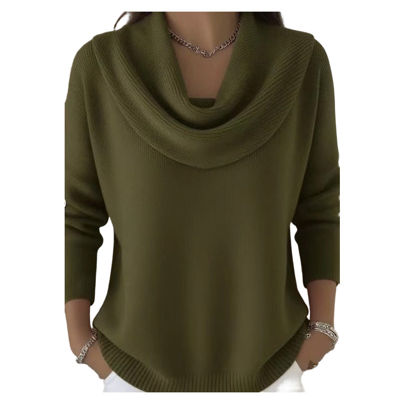 Nyhet✨Stickad damtröja med draperad halsringning och ledig passform