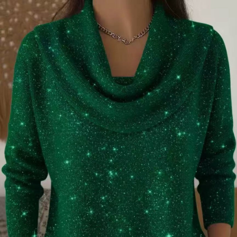 Nyhet✨Stickad damtröja med draperad halsringning och ledig passform